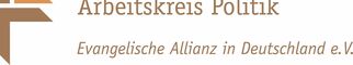 Logo des Arbeitskreises Politik der Evangelischen Allianz in Deutschland e.V. mit einem stilisierten Kreuz und dem Schriftzug "Arbeitskreis Politik". (Text KI generiert)